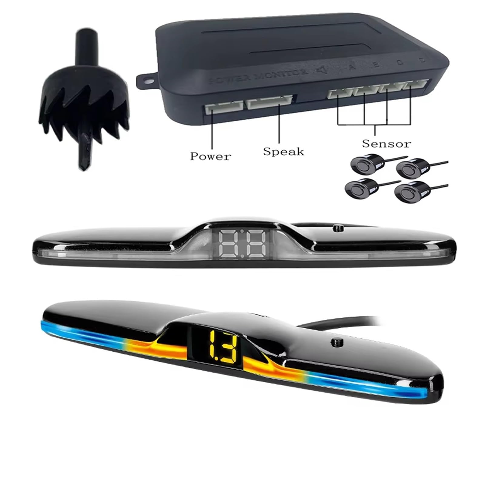 Sensores Sistemas Sensores Estacionamiento Kit Pantalla Monitor Retroiluminado Asistente Detector Marcha Atrás 4 Sondas Monitores Para Punto Ciego Automóvil(White)