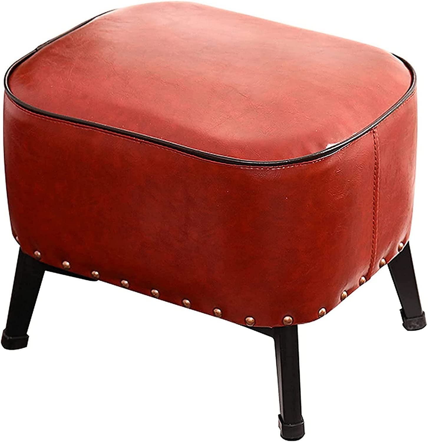 Repose-pieds tabouret carré en cuir PU marron et bois pour salon