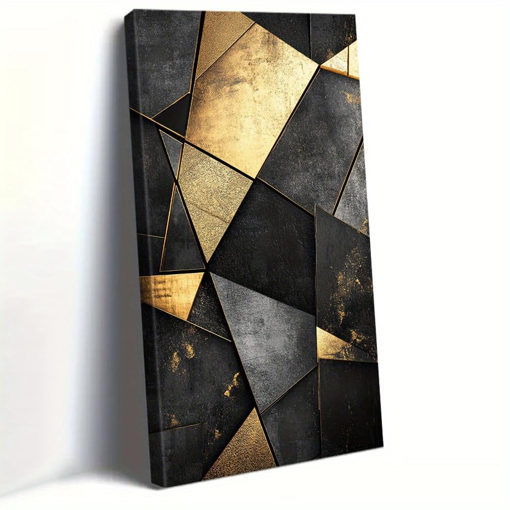 UUDEZO Framed Abstract Black and Golden Framed Poster Vertical Modern Art Deco Wall Painting Artwork(20x40cm(8x16in)
