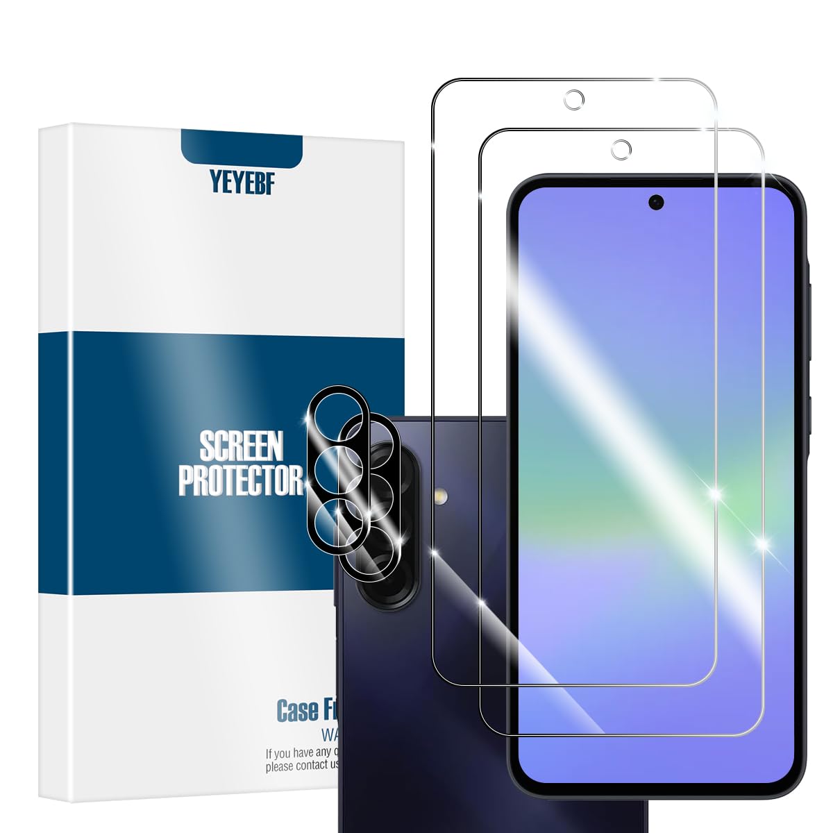 YEYEBF Galaxy A36 HD Clear Tempered Glass Screen Protector + Camera Lens Protectors, [2+2 Pack] [3D Glass] [Anti-Glare] [Bubble-Free] Screen Protector