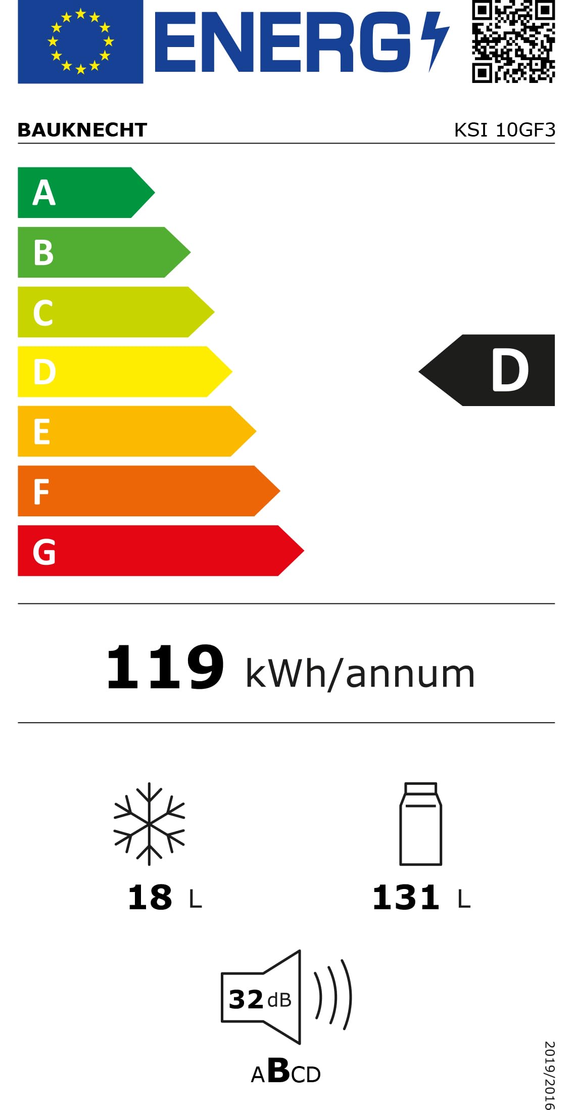 Bauknecht KSI 10GF3 Einbau-Kühlschrank mit Gefrierfach/Energieeffizienzklasse: D/Nische 102/ Elektronische Steuerung-LED Display/LED-Beleuchtung/Innenraumkonzept-Edelstahl-Elementen