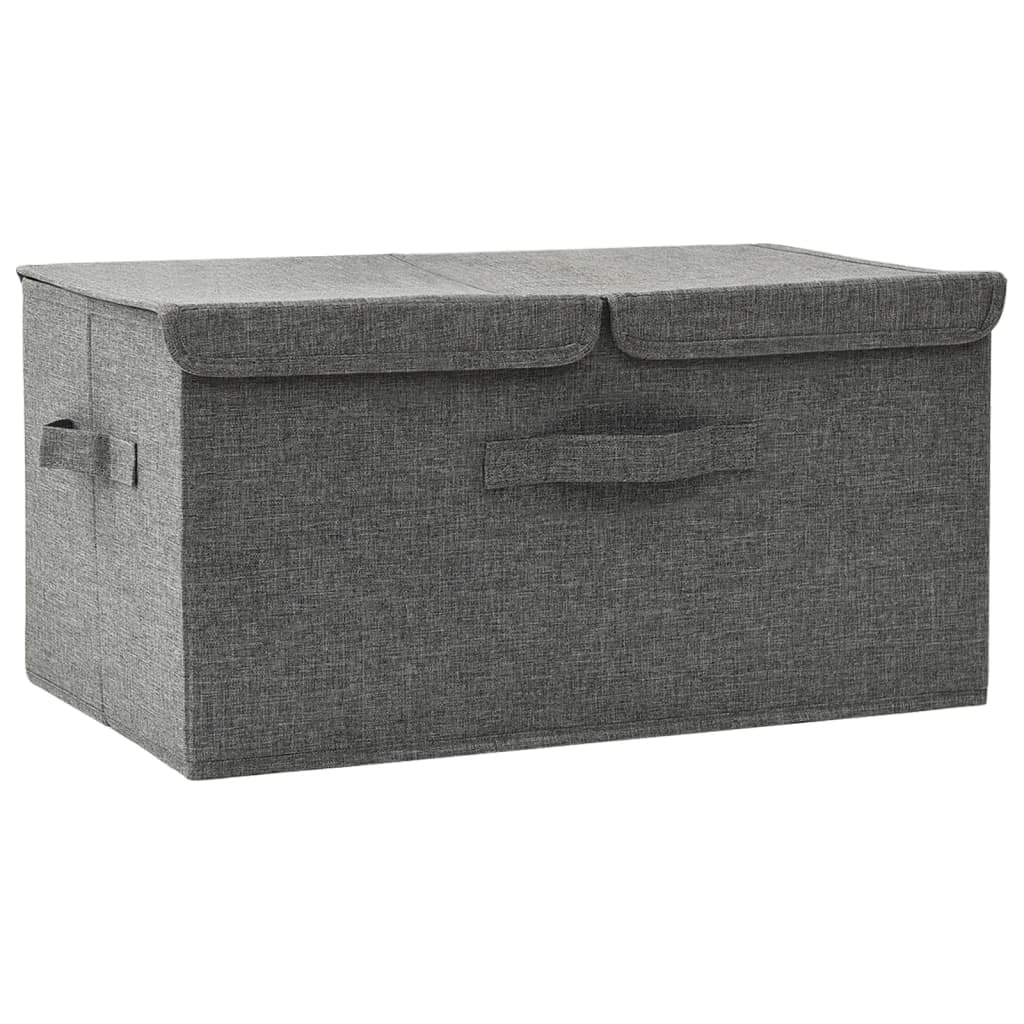 QZZCED Fabric Storage Box with Handle, 50x30x25 cm Anthracite, 2 Compartments Foldable Storage Case for Toys, Scarves, Socks, Books