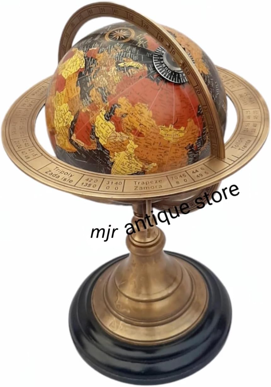 10" Brass World Map Globe Handcrafted with Antique finish, Table Top Decorative, Globe Engraved, Table Top Gift Items