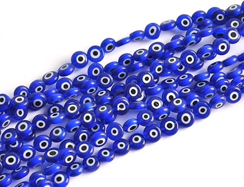 Miniatura 3 de 48 cuentas de mal de ojo azul marino de cristal turco turco de ojo espaciador hecho a mano, cuentas planas redondas para fabricación de joyas y