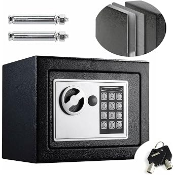 4.6 L Electronic Safe Furniture Safe Small Floor Wall Safe with 2 x Urgent Keys & Mounting Screws Home ID Cards Security Box Steel Safe Black