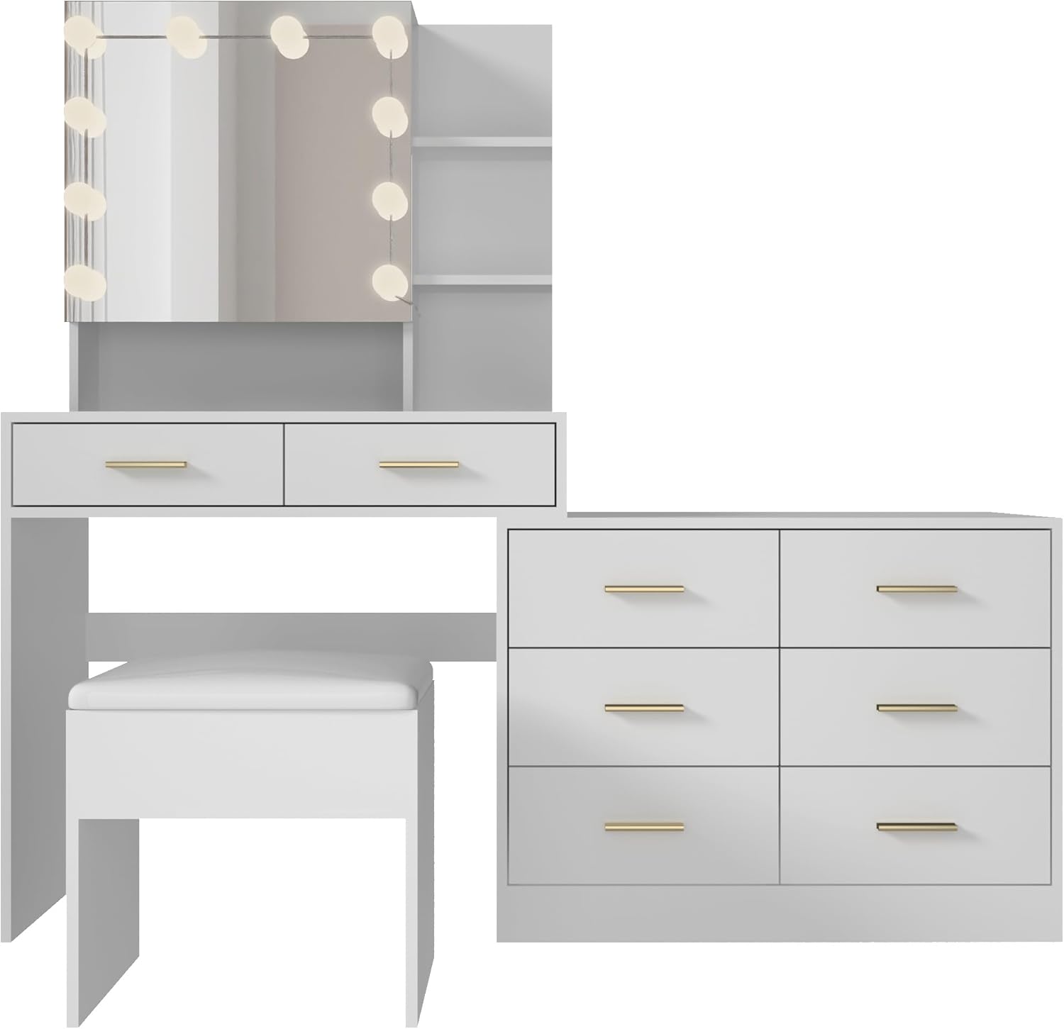 VINGLI Vanity Set with Lights & Mirror, Makeup Set with 8