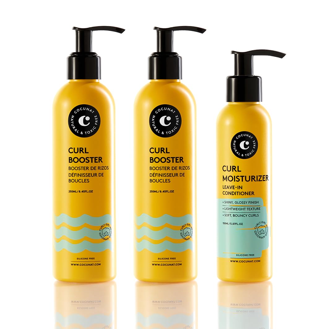 COCUNAT Curly Essentials Leave-In + 2 Booster Método Curly | Acondicionador sin aclarado + 2 geles definidores. Rizos profesionales en 2 pasos. Toxic Free, sin siliconas ni sulfatos.