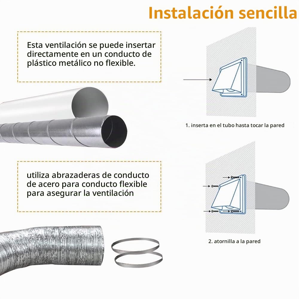 100mm Rejilla Ventilación Acero Inoxidable Rejilla Protectoras Malla Fina | Rejilla de Ventilación Rejilla Exterior de Pared Sistema Ventilación para Pared Exterior Tubería Extractor Cocina Chimenea
