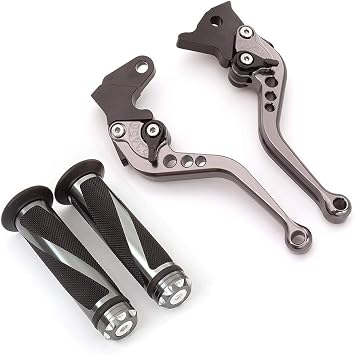 Krace Motorcycle Clutch Brake Levers Set Fit For Suzuki SV650 1999-2009,DL650/V-STROM 2004-2010,600/750 KATANA 1998-2006,GSXR750 1988-1995, w. 7/8" 22mm Rubber Handlebar Hand Grips