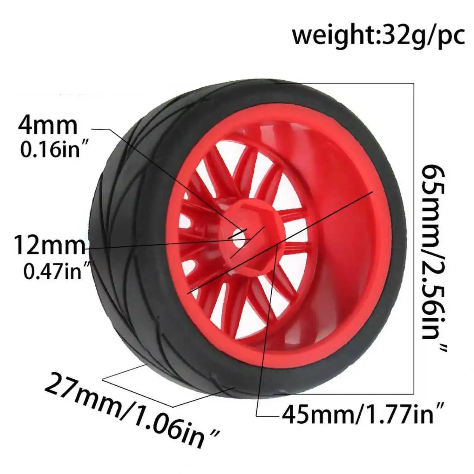 para Traxxas para HSP para Tamiya para HPI para Kyosho 1:10 4 Uds Ruedas Neumáticos 12mm Caucho Hexagonal RC Drift Universal Derrape Carretera Reemplazar Juego NeumáTicos Ruedas RC