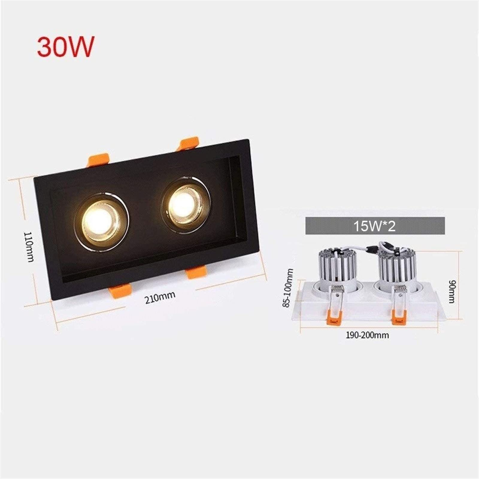 Downlight Doppio Faretto LED Incasso Incasso Doppio Occhio Downlight Soffitto Quadrato 30W Downlight(White Light (6000k))