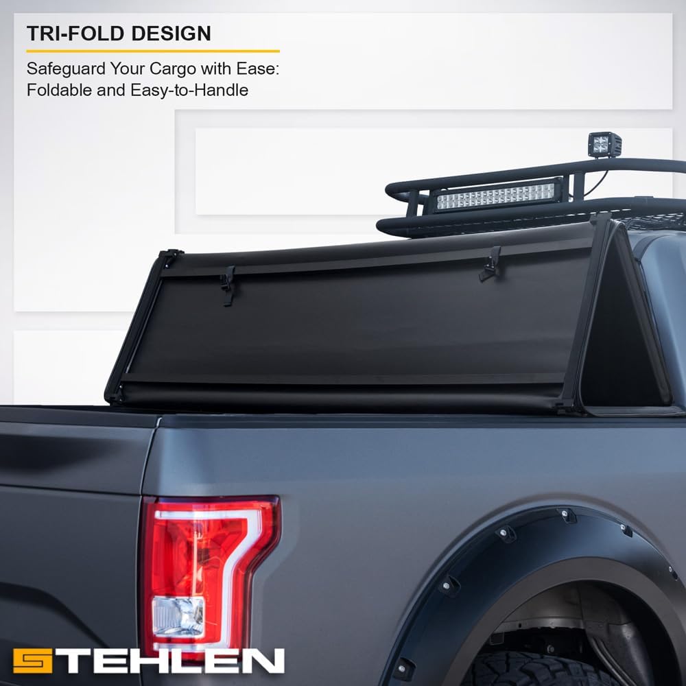 Stehlen 714937189188 Compatible with 2002-2008 Dodge Ram 1500/2003-2009 2500 3500 6.5 Feet (78") Short Bed Soft Tri-Fold Tonneau Cover - Black