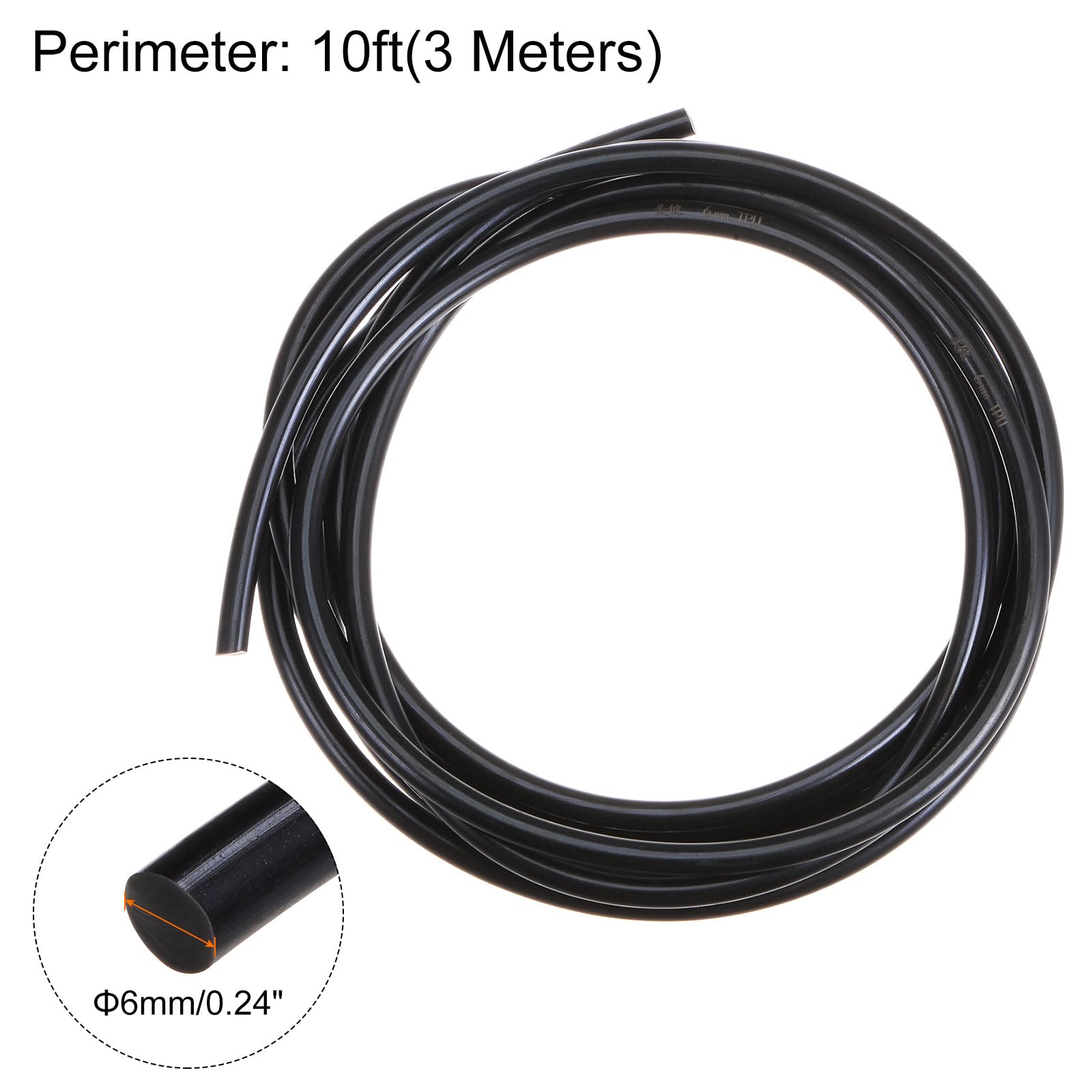 QUARKZMAN PU Transmisión Correa Poliuretano Redonda 6mm Diámetro 3 Metros Longitud Suave Superficie Uretano Negro