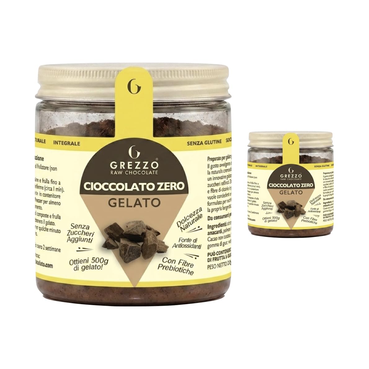 Preparato per Gelato al Cioccolato Crudo Senza Zucchero – con Cacao Crudo - Senza Gelatiera, Facile e Veloce – Senza Lattosio e Glutine – Confezione da 2 per 1000g di gelato al cioccolato
