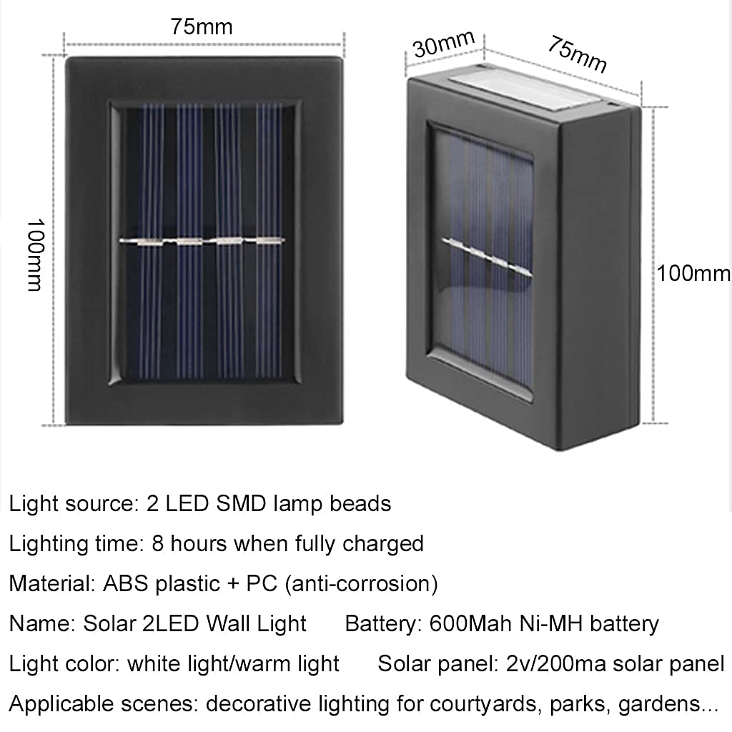 Lámparas Solares Aplique De Pared LED IP65 Lámpara De Pared Impermeable Luz Cálida Luz Blanca Iluminación De Pared Focos De Exterior Lámparas De Pared Para Jardín Garaje (2 warm lights)