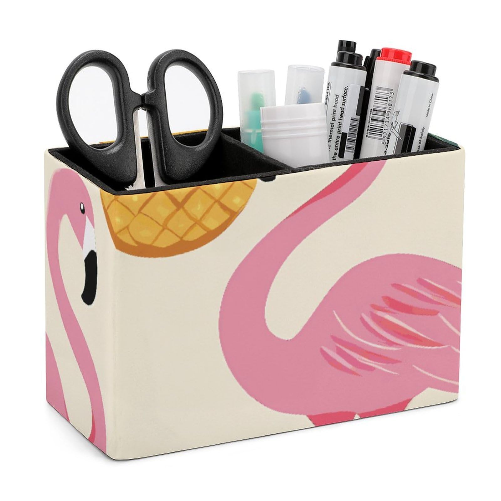 JTREHY Flamingos And Pineapples Pencil Holder Exquisite Fashion Leather Pen Receptacle Soft High-End Pen Container for Office Home Accessories Or Housewarming Present