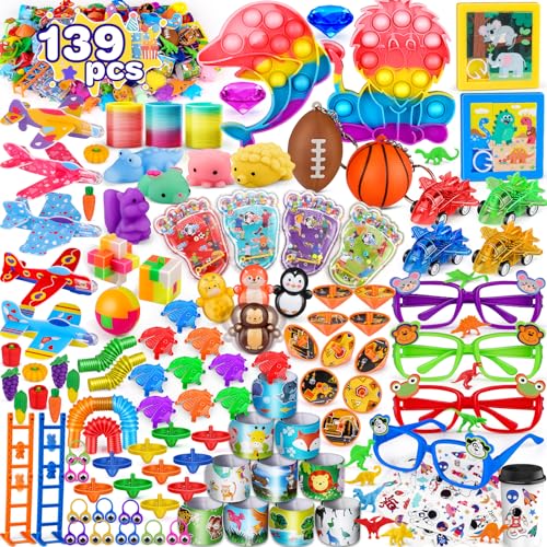 Amy&Benton 139 Pièces Cadeau Anniversaire Enfants Invites, Petit Cadeau Goodies Pinata Anniversaire Enfant, Pochette Surprise de Fête, Lot de Jouets Assortis...