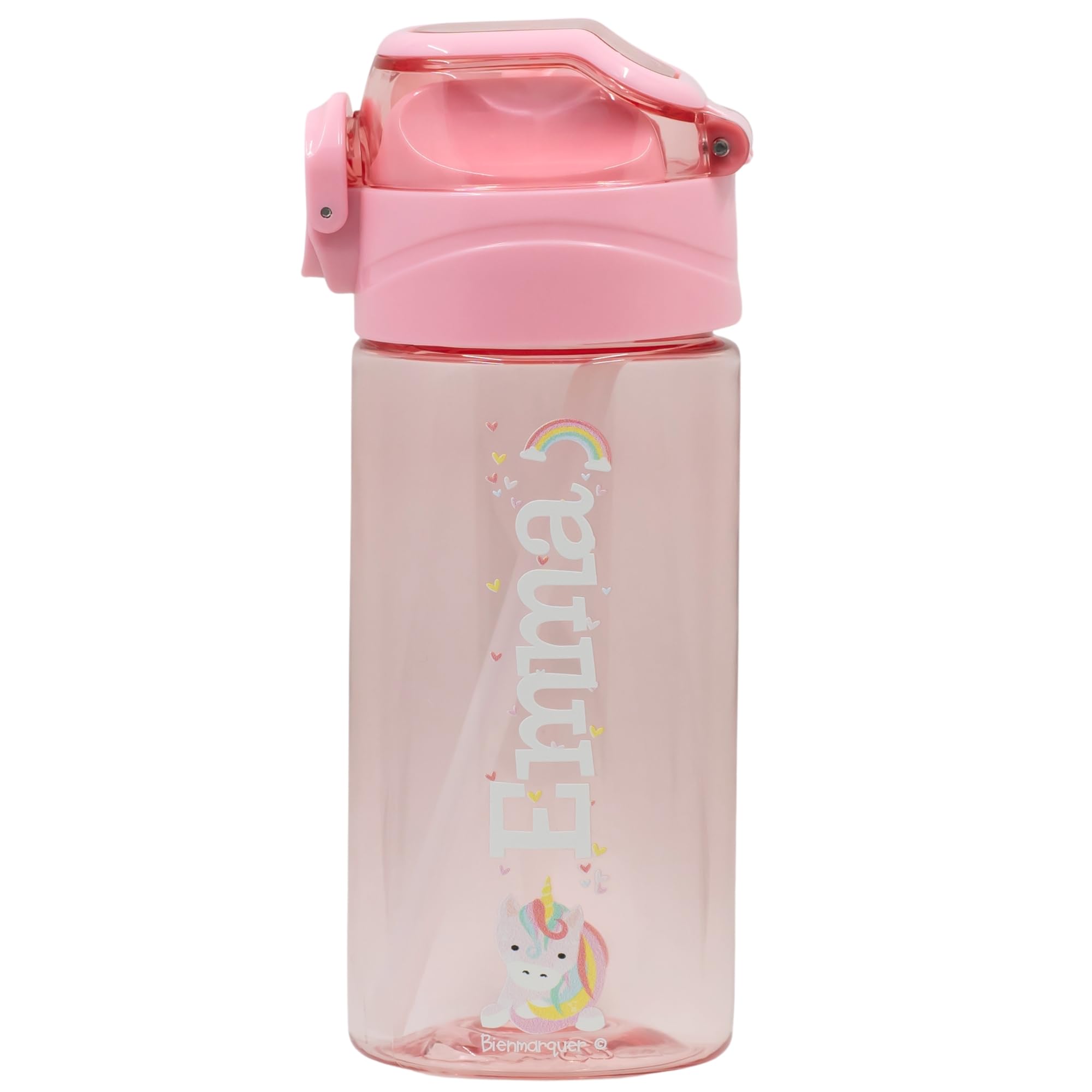 gutmarkiert - Kindertrinkflasche Personalisiert mit Strohhalm. Trinkflasche mit Namen und Motiv personalisierbar. Spülmaschinenfest. Auslaufsicherer Deckel. 450ml (Hellrosa)