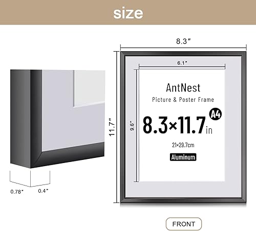 Miniatura 4 de Marco para póster de aluminio negro A4, 8.3 x 11.7 pulgadas, para galería de fotos, marco de pared, montaje en pared horizontal y vertical, incluye
