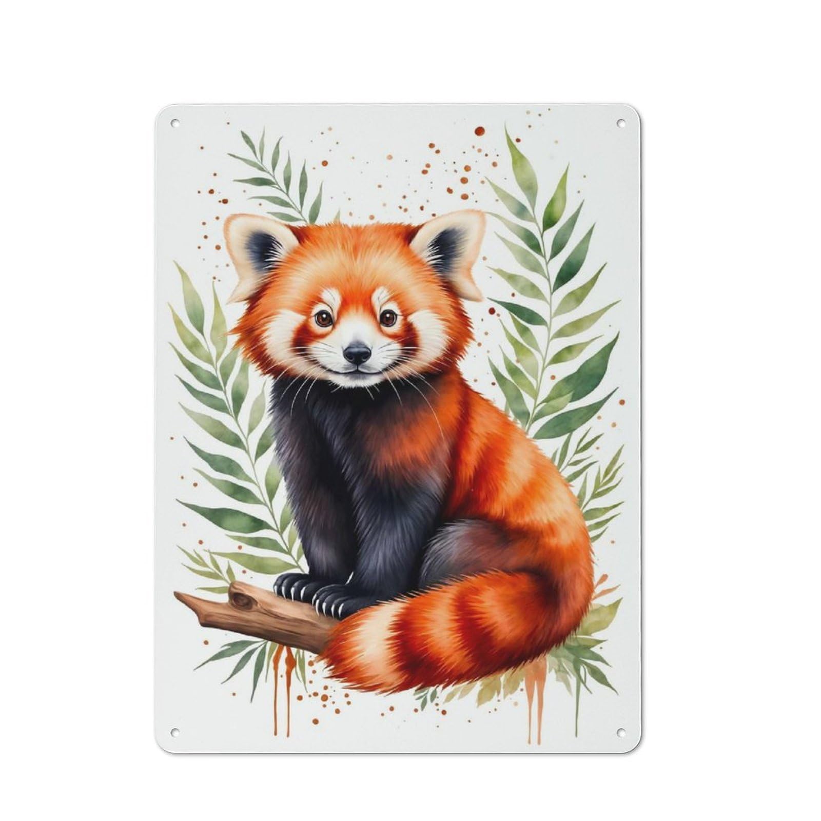 Junmoney Style-1 Red Panda Watercolor Retro Tin Wall Plaque 40X30cm For Home Office Or Studio, For Cooler-Month Interiors With Retro Character