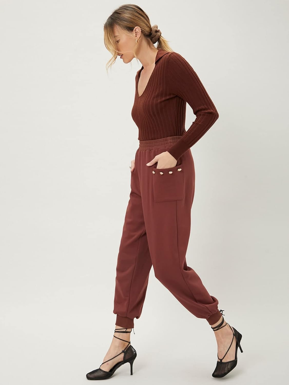 Women's Sweater Wool Mix Slim Knit Bodysuit Sweater for Women (Color : Coffee Brown, Size : Large)