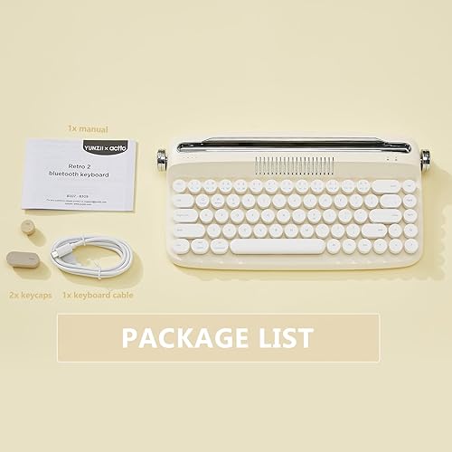 Miniatura 8 de YUNZII Teclado de máquina de escribir inalámbrico mejorado, estética retro con soporte integrado, bonitas teclas redondas, conexión USB-C/Bluetooth