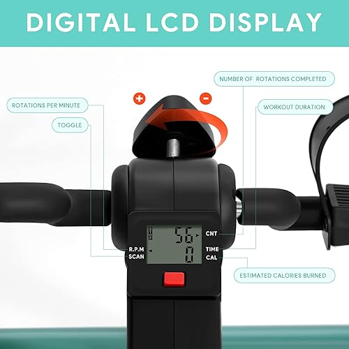 Miniatura 2 de Ejercitador de pedal plegable Mini bicicleta estática debajo del escritorio, pedal de bicicleta con pantalla LCD para entrenamiento de brazos y