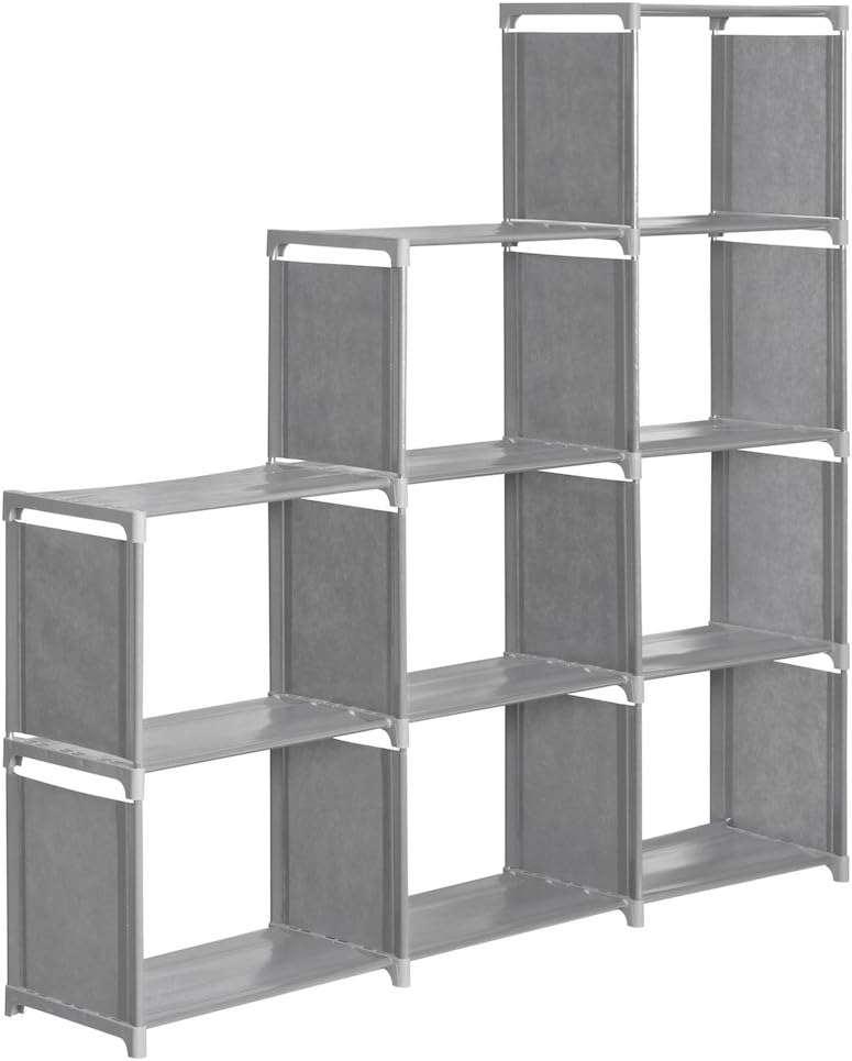 4-Tier Storage Cube Closet Organization System, 9-Cube DIY Bookshelf Cabinet Without Doors for Clothes, Toys, Books and Shoes (Grey)
