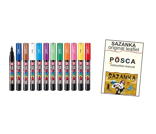 SAZANKA Paint Markers Pen Extra Fine Point Pen Set of 12 w original leaflet for kids Paint Pens for Rock Painting Stone,Art supplies for adults,Ceramic,Glass,Wood,Mugs,Metal,Fabric