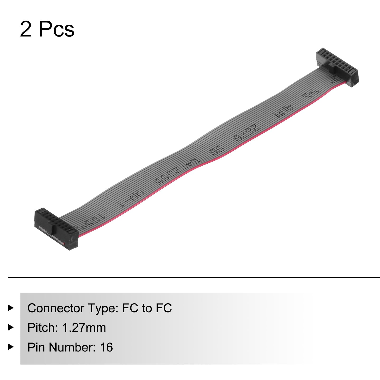 QUARKZMAN Cavo a Nastro Piatto Idc a 16 Pin, Passo 1,27 mm, connettore Fc a Fc, Lunghezza 10 cm, Filo Jumper Grigio per Computer, display Led, Dvd, 2 Pezzi