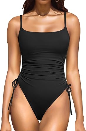 Daci Womens High Cut One Piece Swimsuit Tummy Control Bathing Suit | Square Neckline, Ruched Design, Adjustable Shoulder Straps, Sexy Brazilian Vibes