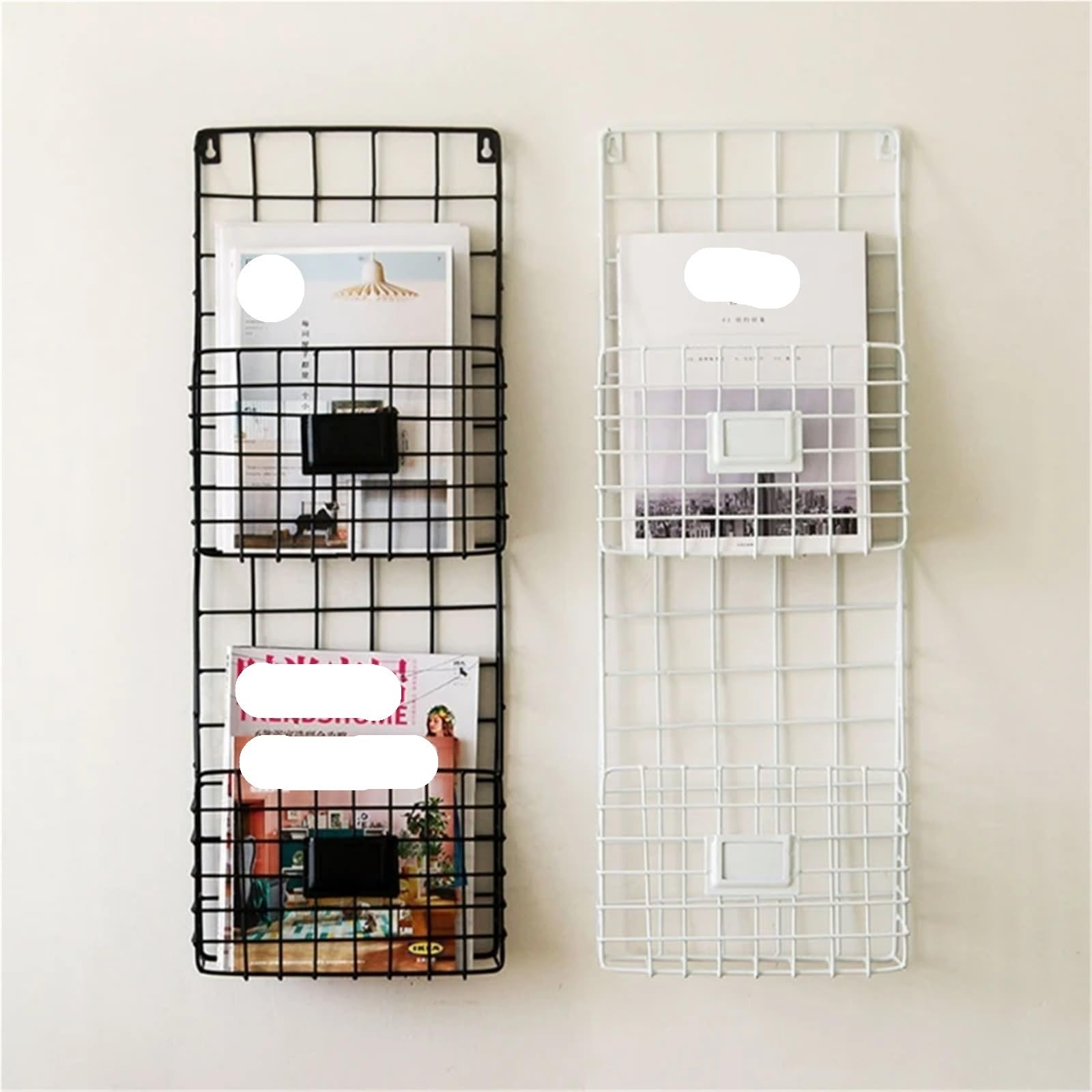Organizzatore di posta Cestello in filo metallico Portariviste montato a parete Ripiano portadocumenti sospeso Per Casa(Black)