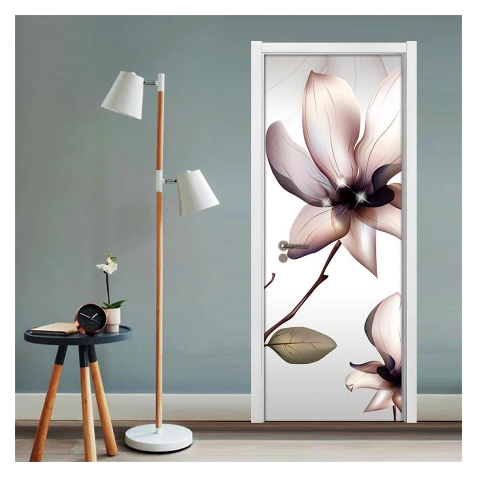 Naklejki na drzwi Naklejki Na Drzwi 3D Home Decor Naklejki Ścienne Nowoczesna Wodoodporna Samoprzylepna Tapeta Dekoracyjna Z PVC Kwiat(77x200cm)