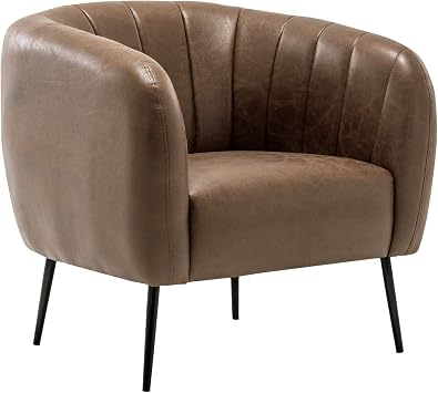 eLuxurySupply Modern Channel Accent Chair - Upholstered Armchair with Stain Resistant Fabric - Premium High Density Foam Cushion for Supreme Comfort - Easy Assembly - Brown