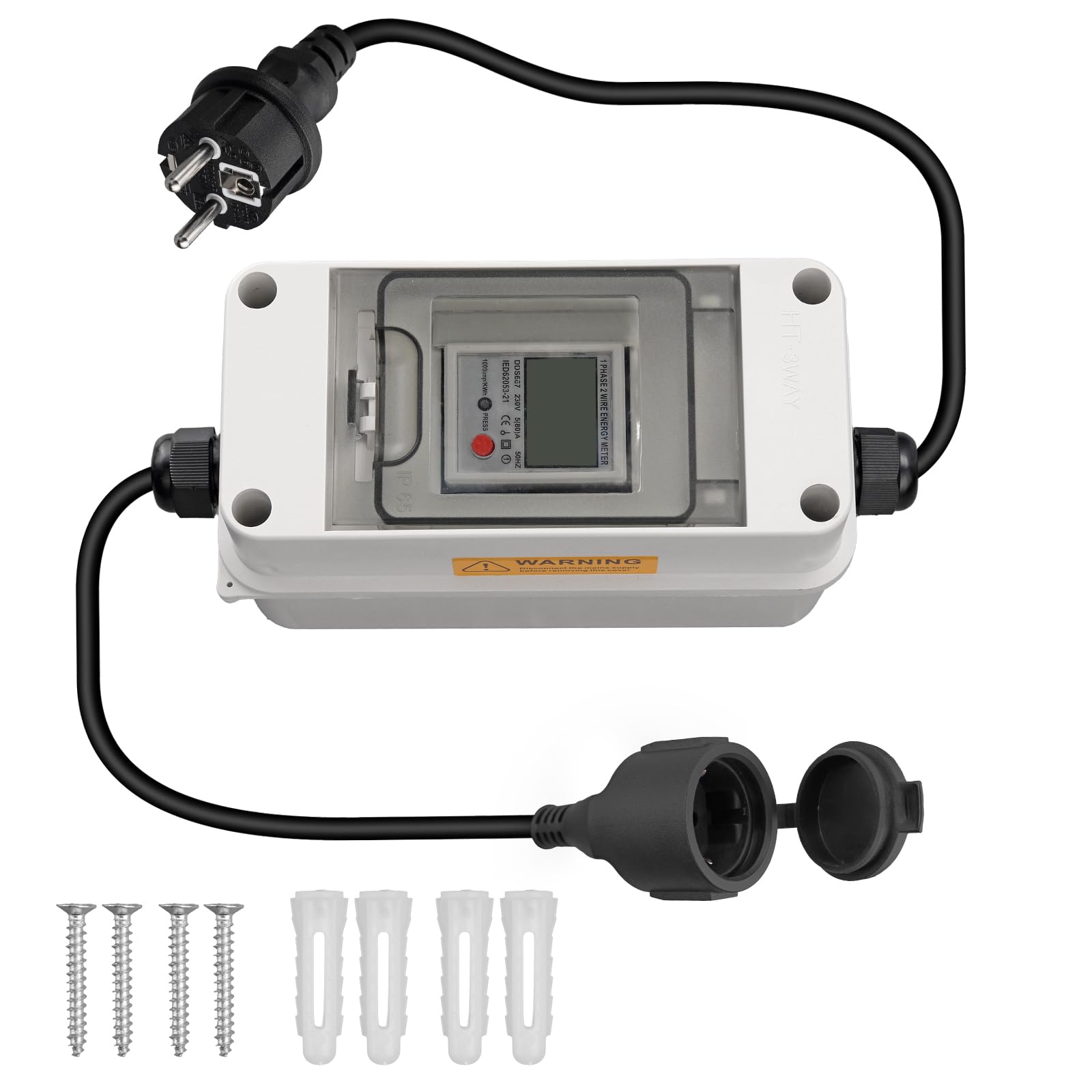 KAMTOP Medidor Energía Eléctrica Monofásico Digital 230V Contador kWh 80A | Medidor Energía Eléctrica Monofásico, Contador kWh, Vatímetro Digital, Monitor Consumo, IP65, 230V 80A, Cable H07RN-F