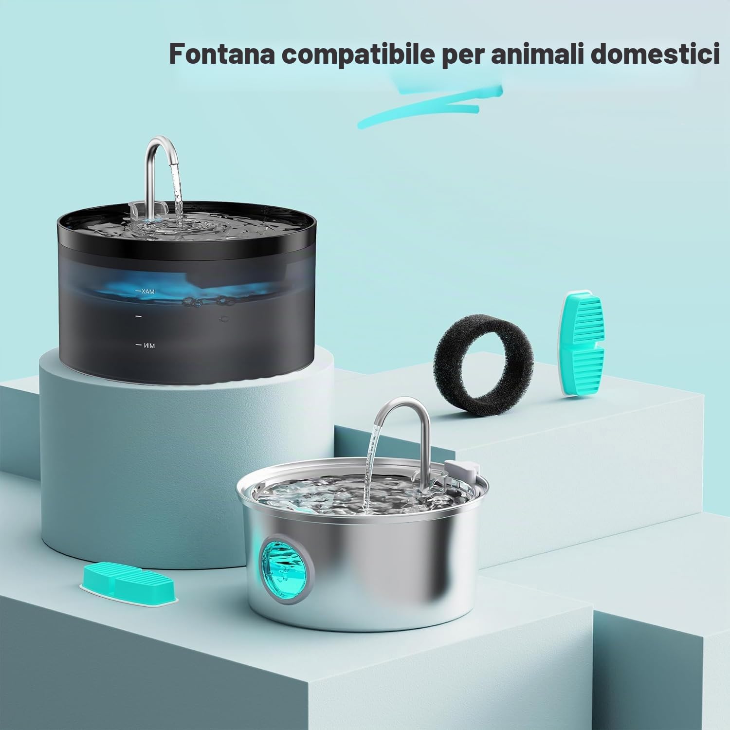 FOFNON Filtri Fontanella per Gatti: 12 Filtro Fontanella per Gatti - 6 Pezzi Filtro + 6 Pezzi di Spugna de Fontana Gatto - Filtri per Capelli - Tripla Filtrazione
