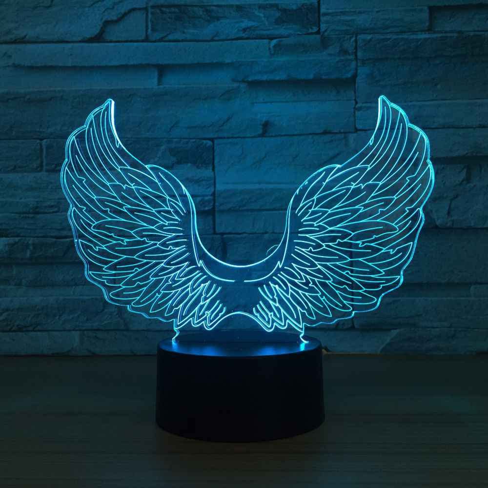 Lampada 3D Notte Illusione Ali D'Angelo Con Telecomando 16 Colori - Luce LED Acrilica Per Cameretta, Regalo Bambini - 2