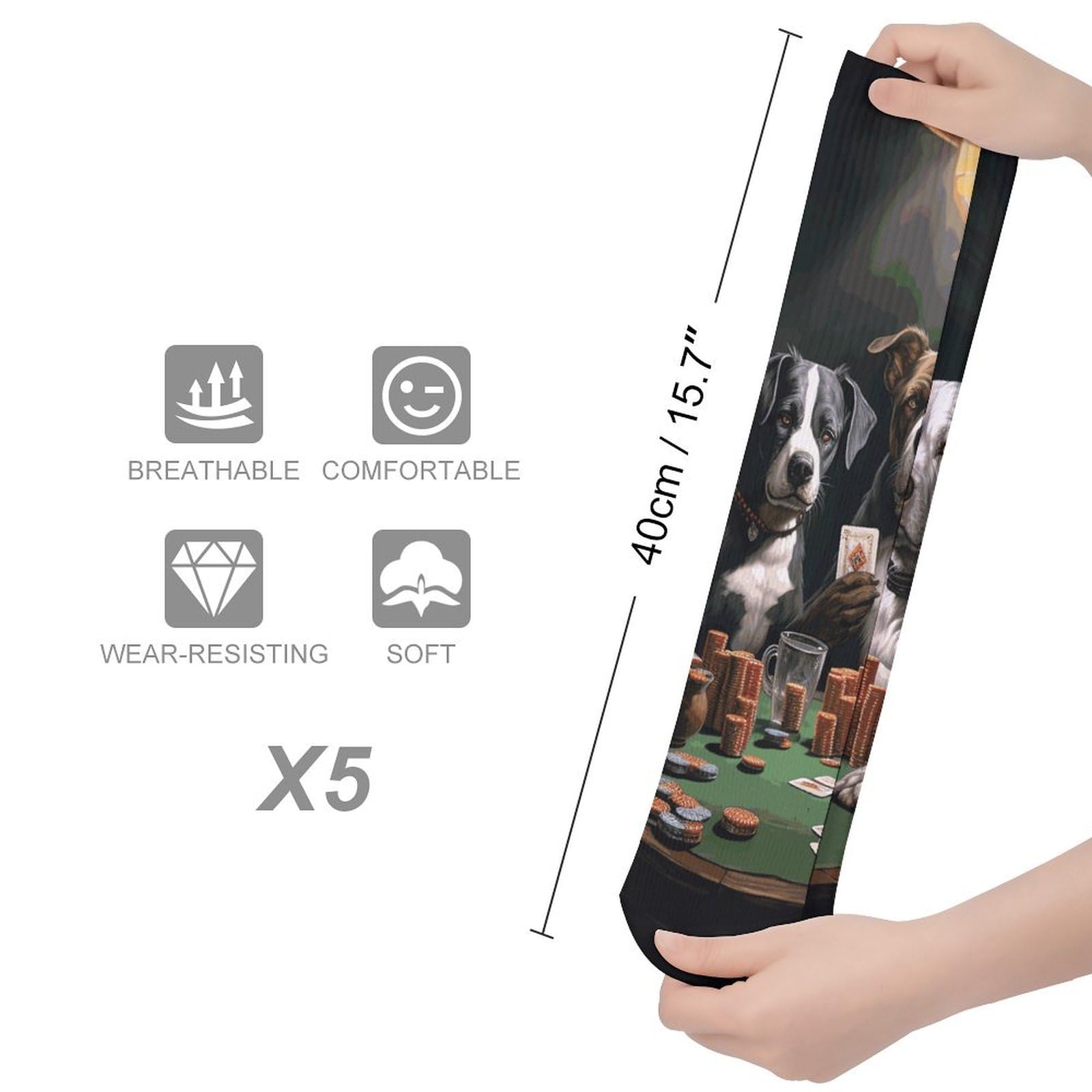 FZQVSGW Playing Poker Dogs Athletic Socks Pack of 5, Breathable Crew Socks, Outdoor Sports Socks for Men Women