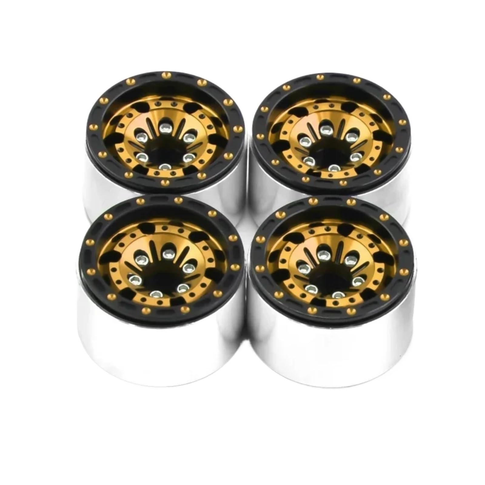 RC Ruote Gomma Per Axial Per SCX24 AX24 Per TRX4M Per FMS Per FCX24 1/18 1/24 4 Pezzi Cerchio Beadlock 1,0" Mozzo In Acciaio Stampato A Piatto Profondo Auto RC Crawler(Yellow)