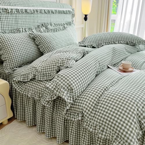 MKXI Sage Green & White Gingham Ruffle Comforter Set Twin,