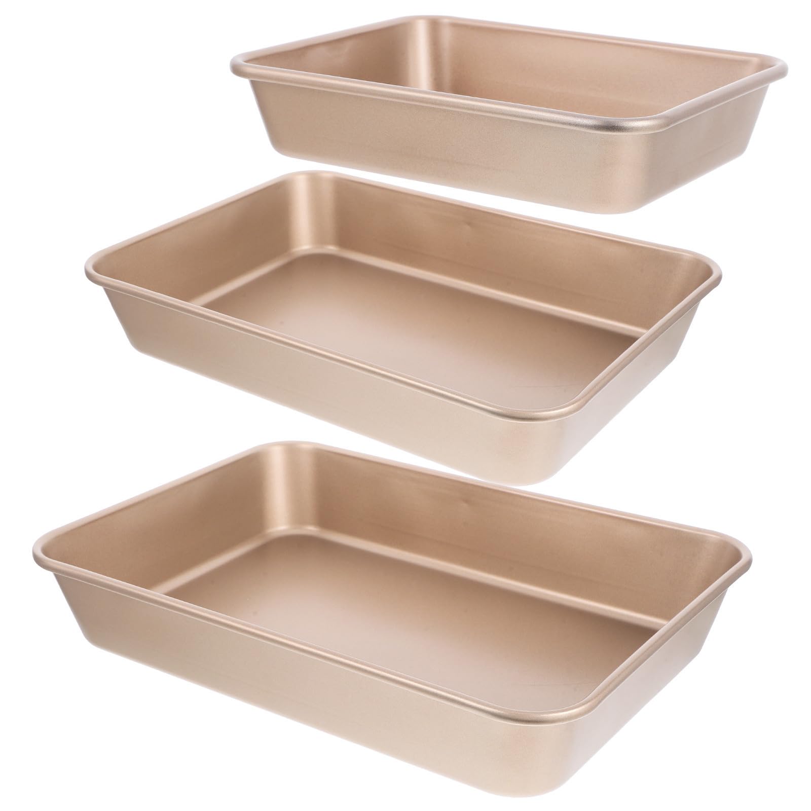 DOITOOL Leicht zu Reinigen 3 Stück aus Kohlenstoffstahl Rechteckiges Backformen Antihaftbeschichtet Tiefes Backblech Goldfarben für Backofen und Toaster
