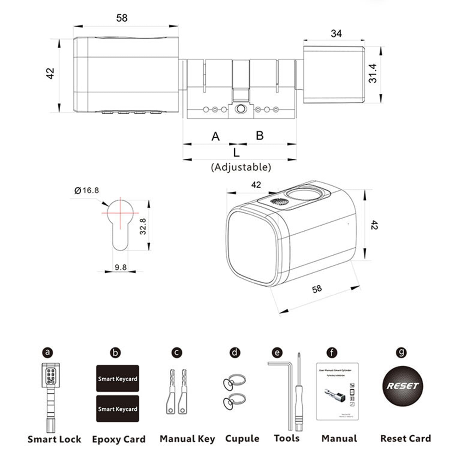 Elektronisches Türschloss,Fingerprint Haustür,Biotech Fingerabdruck-Schließzylinder,IP65,Mit RFID-Karte,Mit Bluetooth,Geeignet Für Türen Von 35-60mm(schwarz)