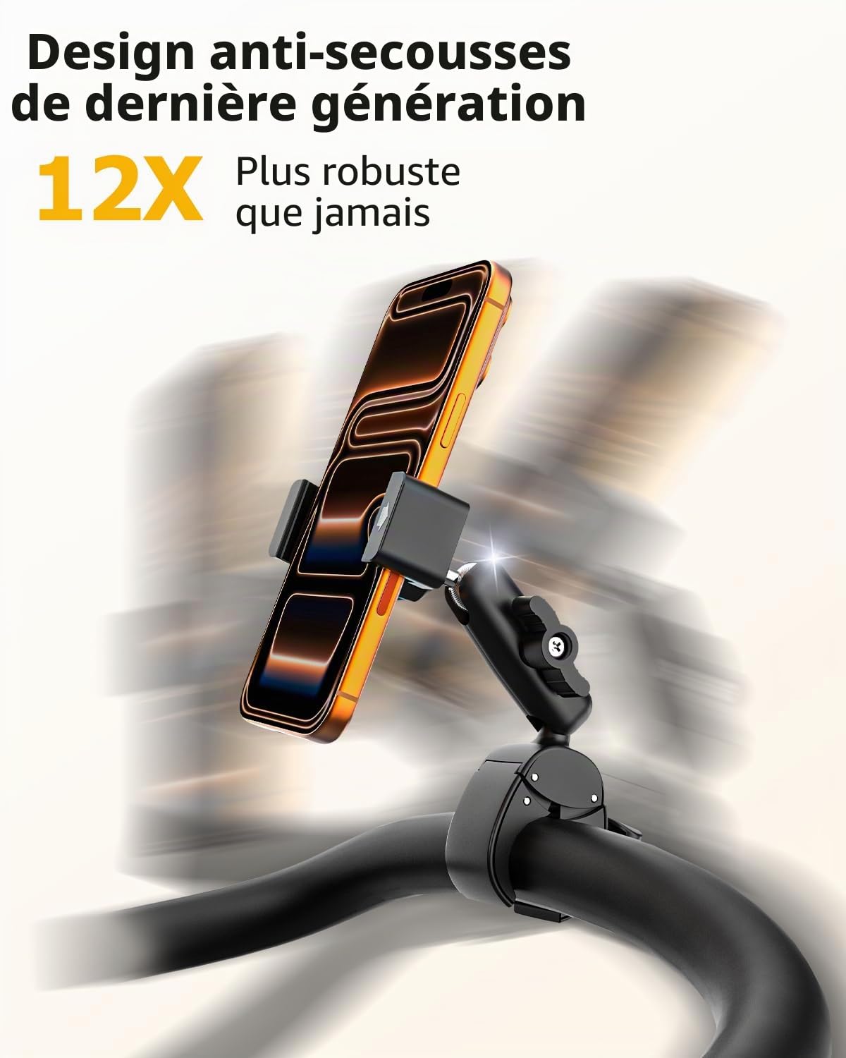 Support Téléphone Poussette - Bras Métallique à 360° & Super Stable | Velo Appartement Home Trainer Tapis de Course Support Guidon pour iPhone 17 Pro Max, 16, 15, Galaxy S26, S25, Pixel, 4-7"