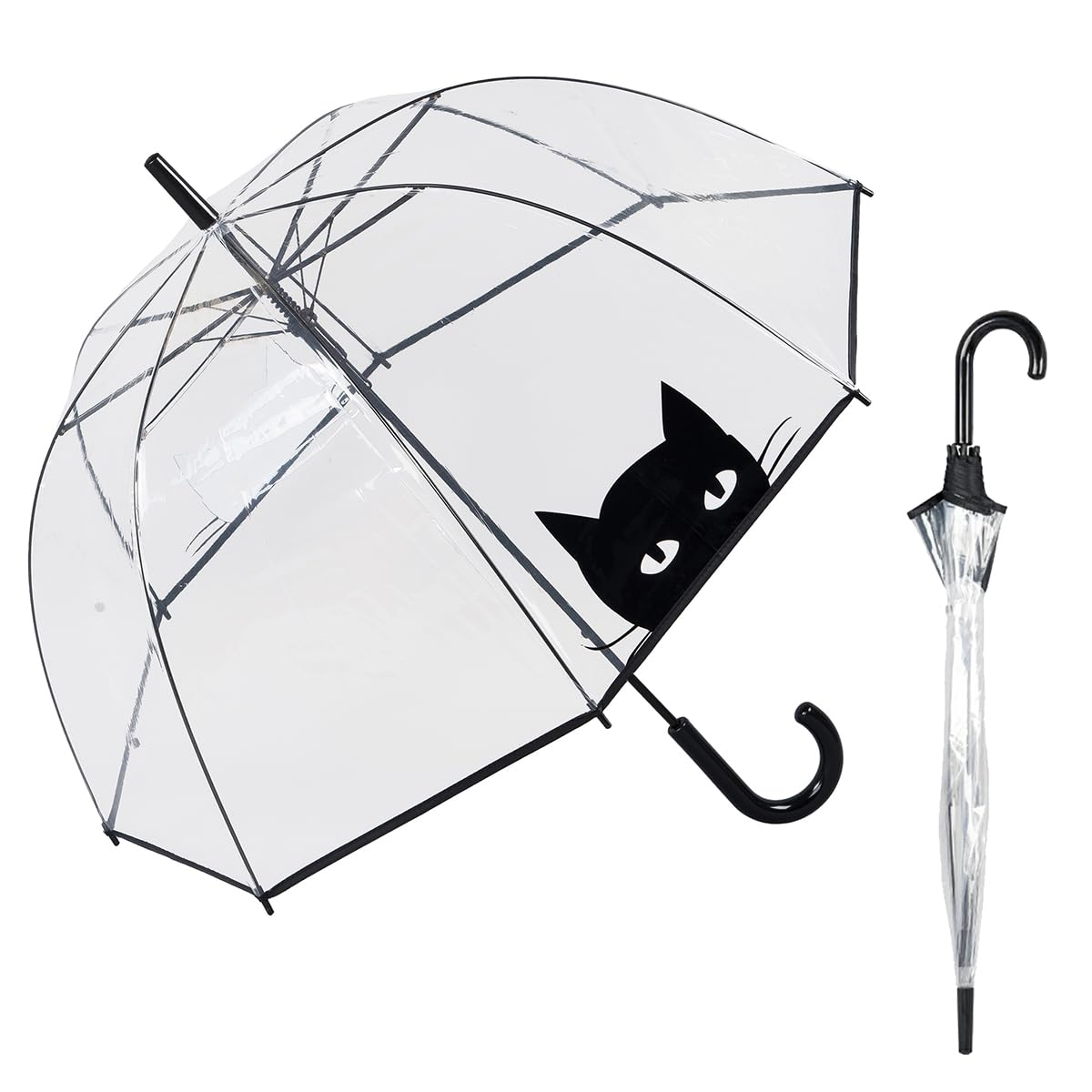 Le Monde du Parapluie - Automatic transparent bell umbrella - anti-wind - 8 fiberglass ribs - solid - Cat
