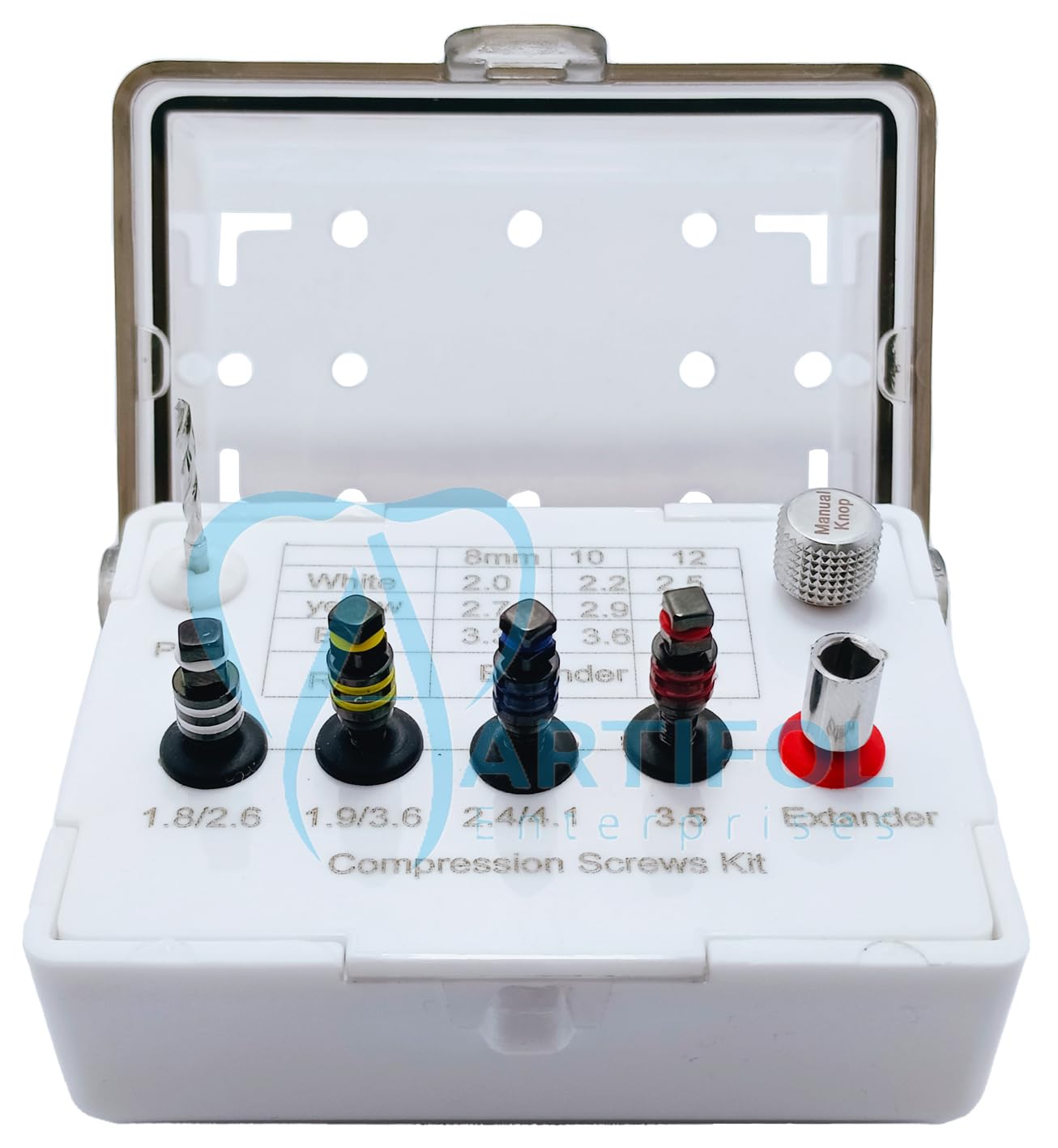 Artifol - Dental Compression Screws Kit - 7 Pcs Expander Screw Set with Plastic Storage Box Sinus Lift & Implant Tools # OS1063