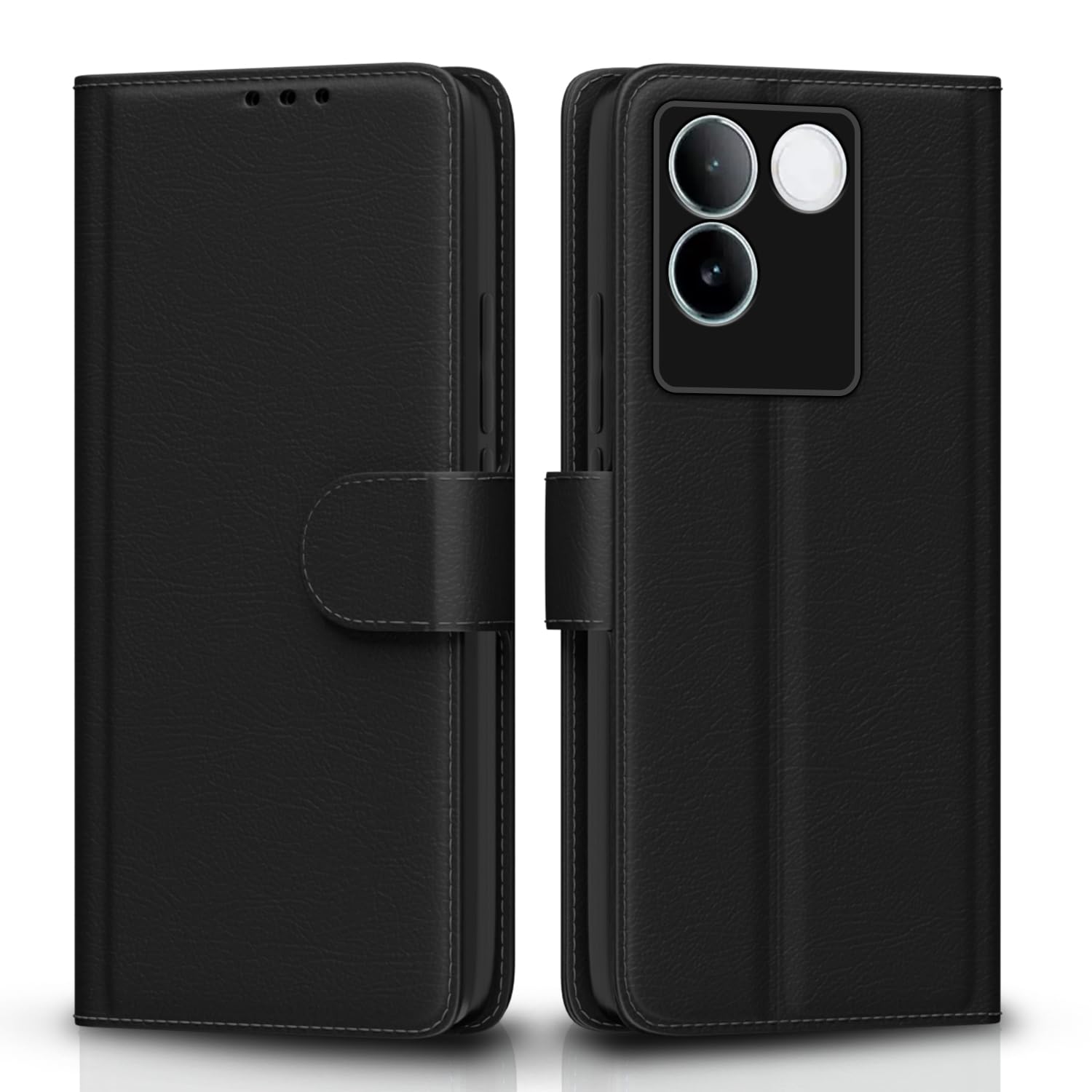 Pikkme iQOO Z7 Pro 5G Flip Cover Leather Finish | Inside TPU with Card Pockets | Wallet Stand and Shock Proof | Complete Protection Flip Case for iQOO Z7 Pro 5G (Black)