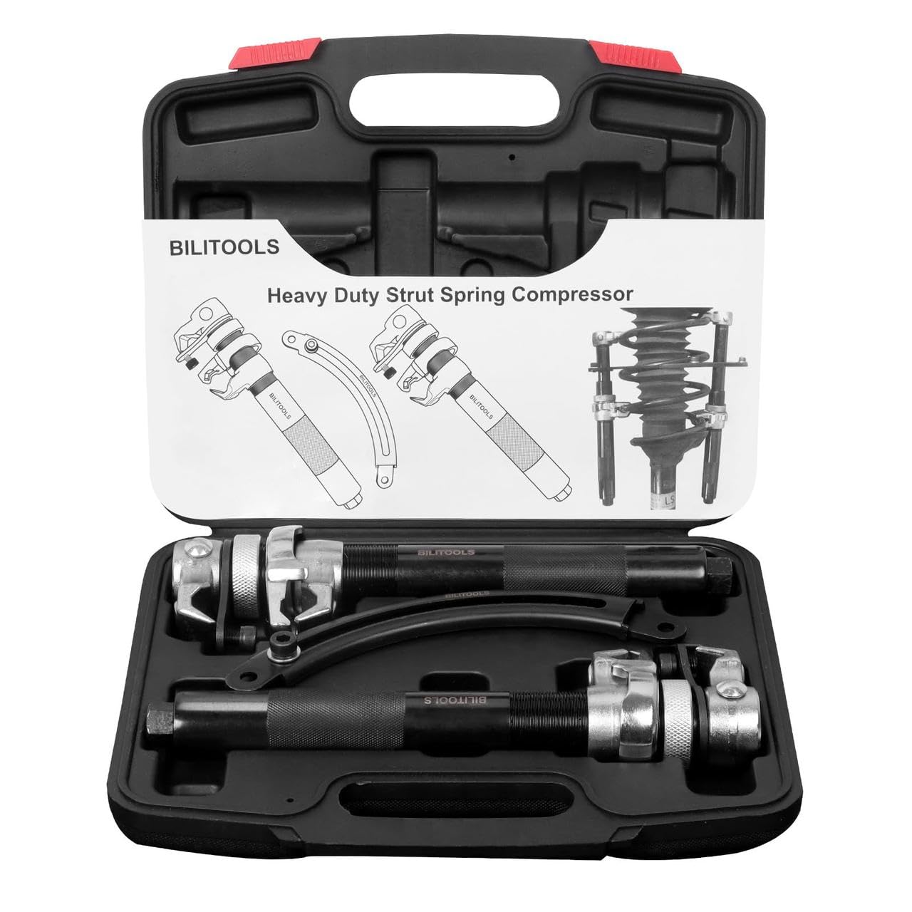 BILITOOLS 2-TLG. Profi Federspanner Auto Set – Schwerlast KFZ Werkzeug (1200kg) für Macpherson & McPherson Federbein – Universal Schraubenfeder Spanner inkl. Sicherheitsbügel