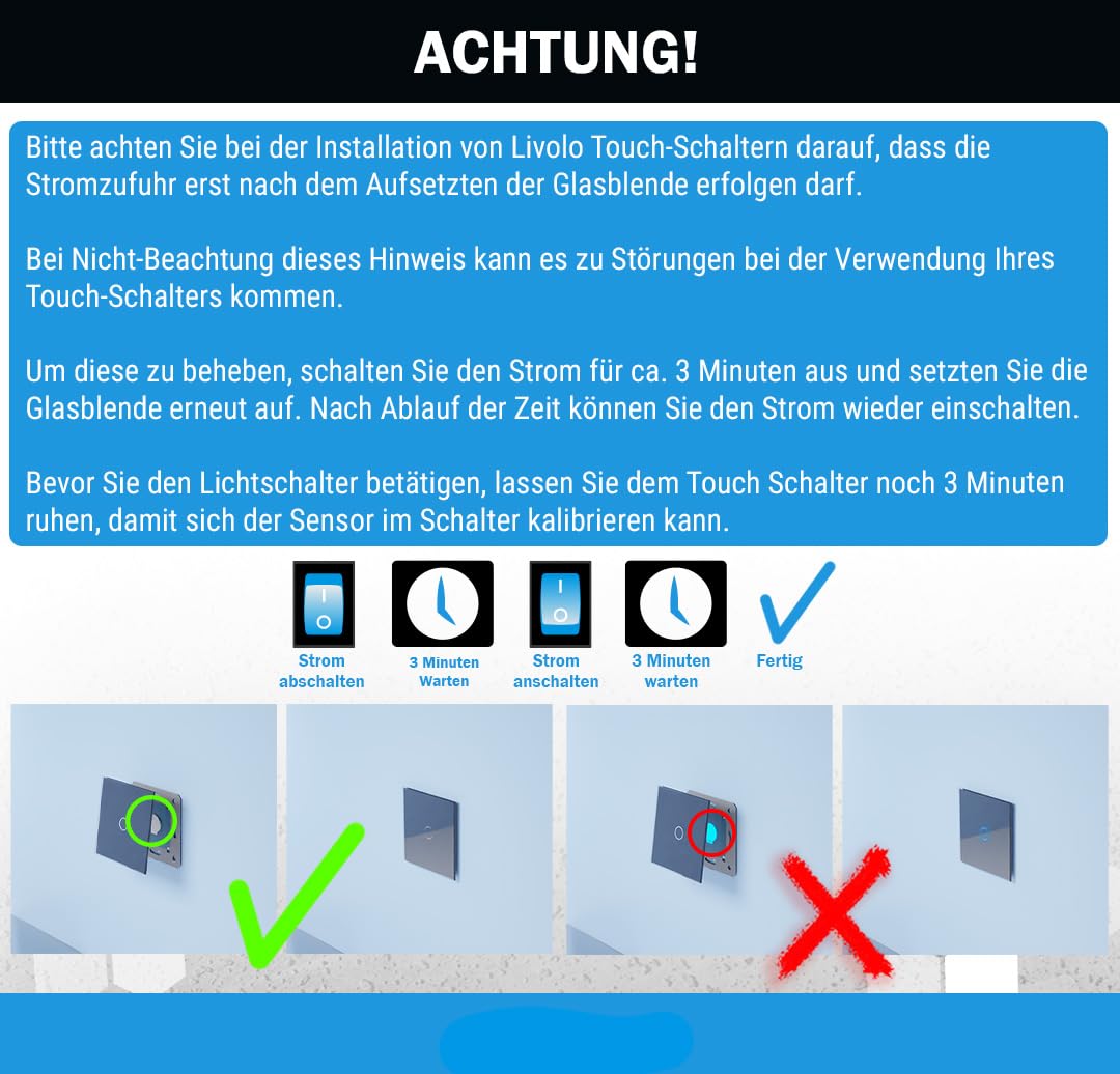 LIVOLO 2-facher dimmbarer Touch Lichtschalter Glasschalter Touchlichtschalter Dimmer Dimmerschalter Glas Wandschalter Glasblende Seriendimmer Gold VL-FC2D2-2G-C2-13