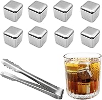 Zalaxt 8-Pack Reusable Stainless Steel Whiskey Stones with Tongs - Chill Whiskey, Cocktails & Drinks Without Dilution, Ideal Father's Gift