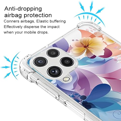 Miniatura 5 de Osophter Funda para Galaxy A22 4G con 2 protectores de pantalla floral para niñas y mujeres, absorción de golpes, funda de goma TPU flexible para